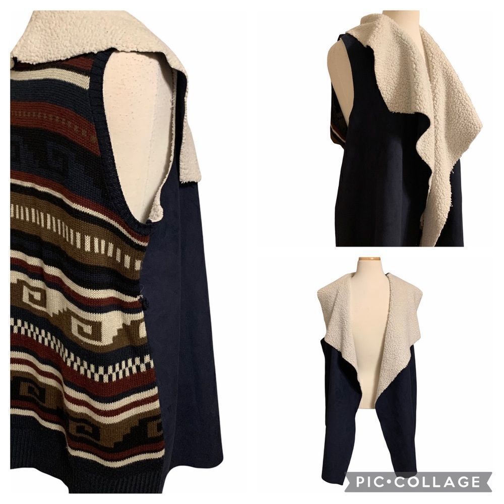 Plus Size Almost Famous Open front Navy Blue, Burgundy knit Poncho 2X